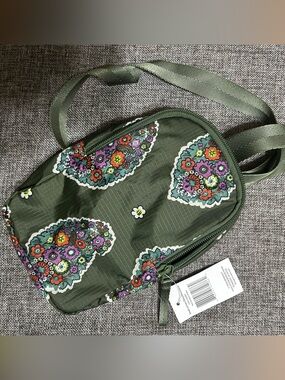 Olive Green Floral Patch Crossbody Bag